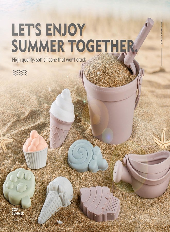 MarcZero 17Pcs Silicone Beach Toys,Modern Baby Beach Toys,Travel Friendly Beach Set,Silicone Bucket, Watering Can, Shovel, 12 Sand Molds, Beach Bag,Silicone Sand Toys for Toddlers, Kids (Pink) - Image 3